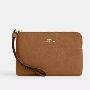 Coach Tan/Brown Wristlet with Gold Accents
